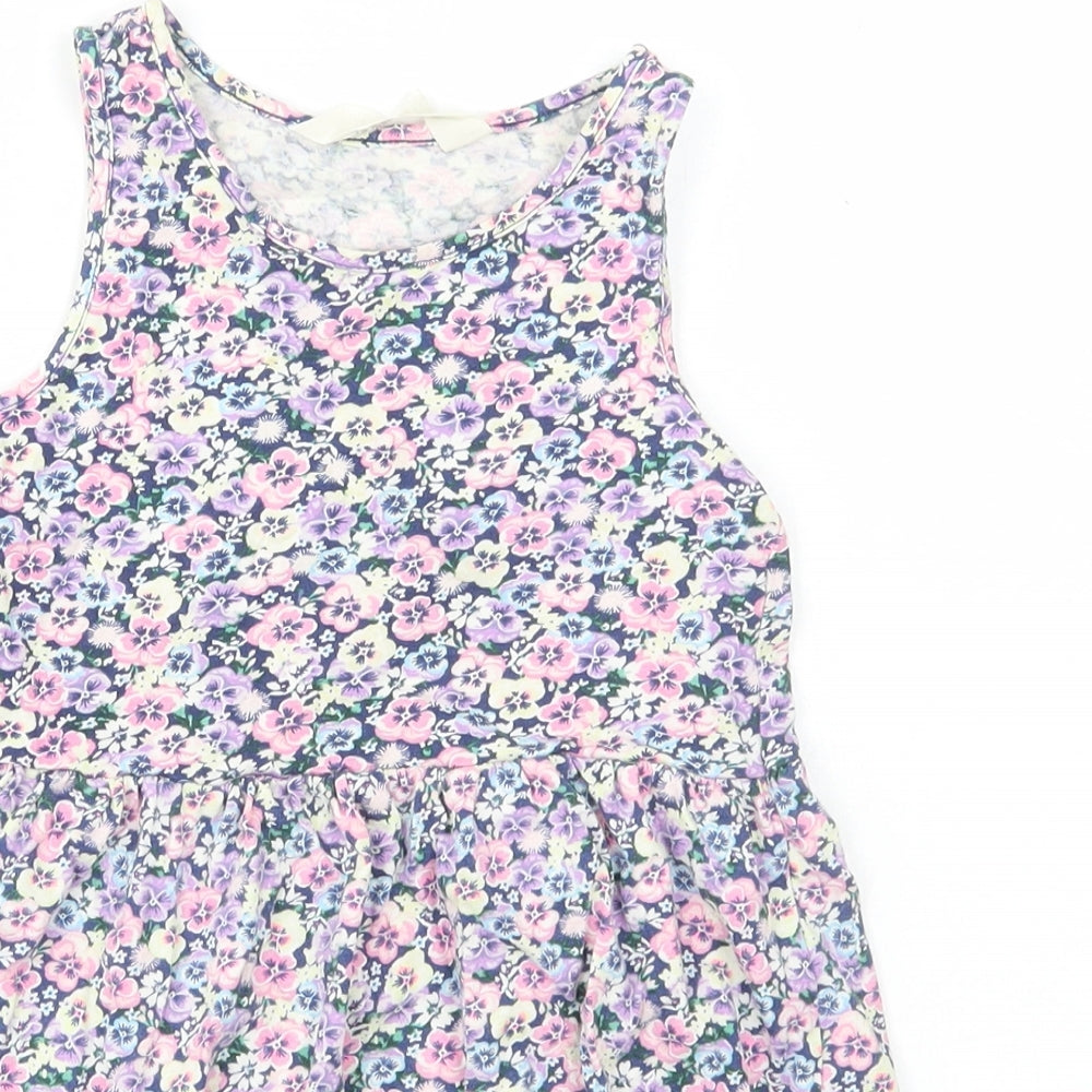 H&M Girls Multicoloured Floral Cotton A-Line Size 4-5 Years Round Neck Pullover