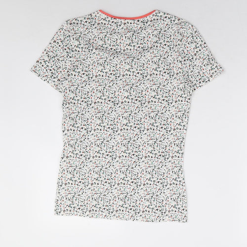 Marks and Spencer Womens White Animal Print Cotton Basic T-Shirt Size 8 Round Neck - Leopard Print