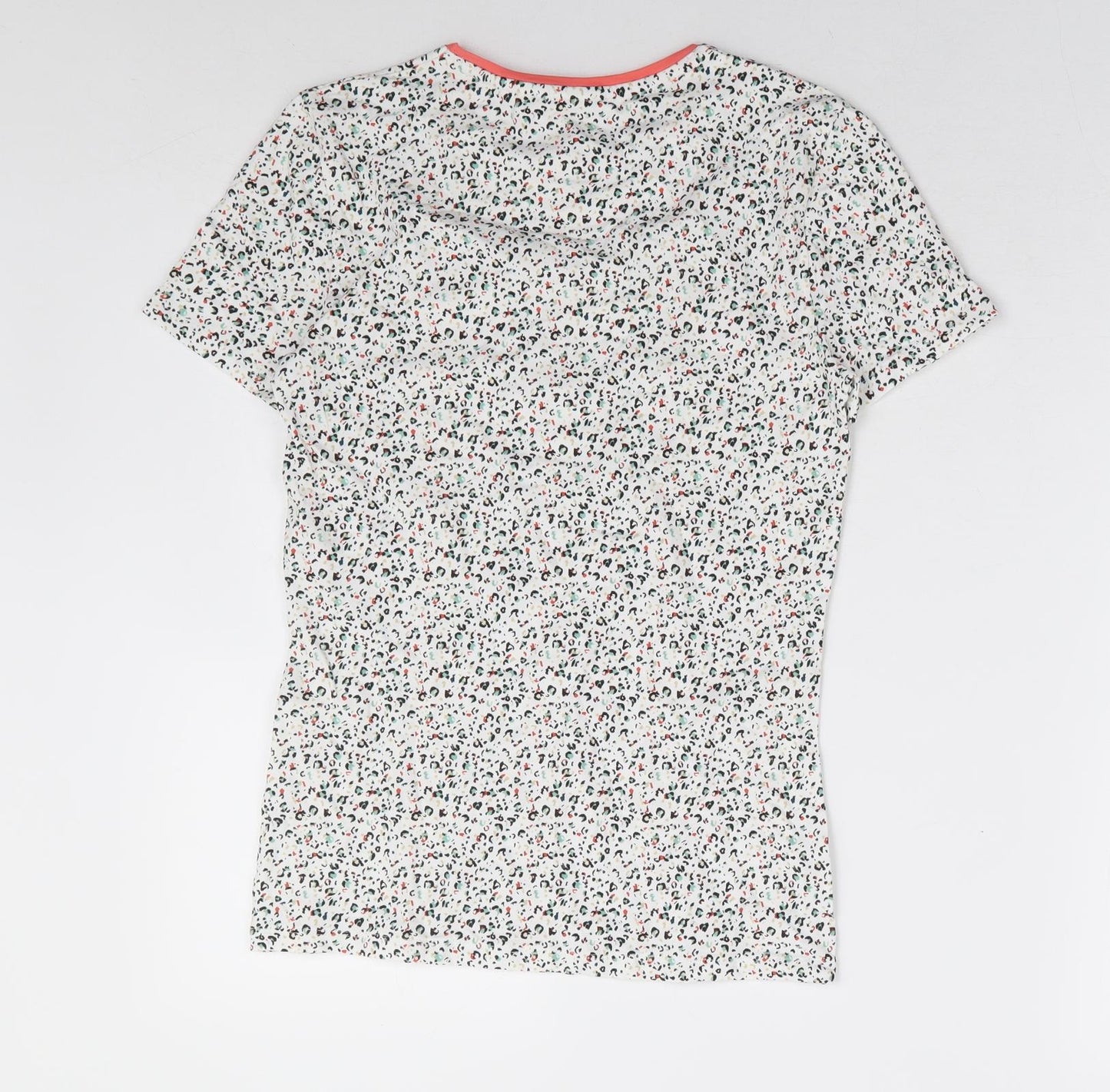 Marks and Spencer Womens White Animal Print Cotton Basic T-Shirt Size 8 Round Neck - Leopard Print