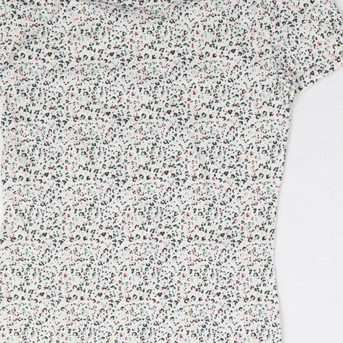 Marks and Spencer Womens White Animal Print Cotton Basic T-Shirt Size 8 Round Neck - Leopard Print