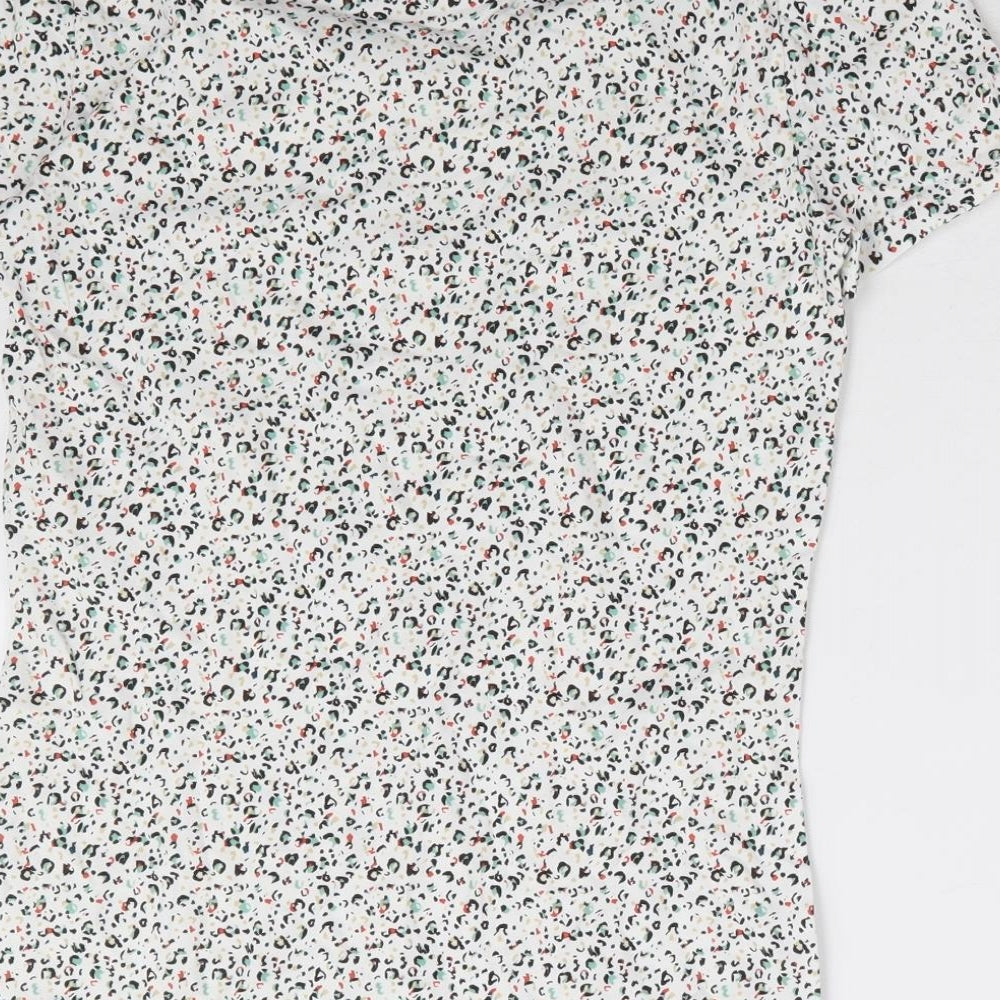 Marks and Spencer Womens White Animal Print Cotton Basic T-Shirt Size 8 Round Neck - Leopard Print