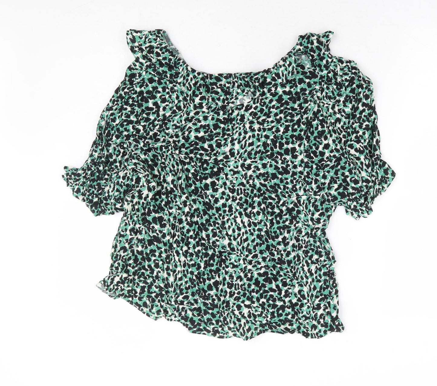 Marks and Spencer Womens Green Animal Print Viscose Basic Blouse Size 18 V-Neck - Leopard Print