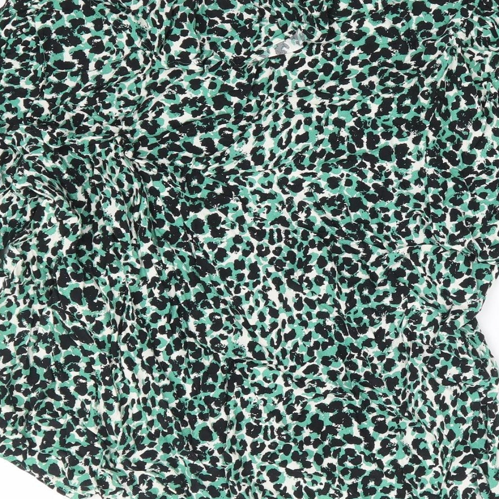 Marks and Spencer Womens Green Animal Print Viscose Basic Blouse Size 18 V-Neck - Leopard Print