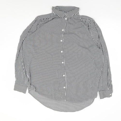 H&M Womens Black Striped Polyester Basic Button-Up Size M Collared