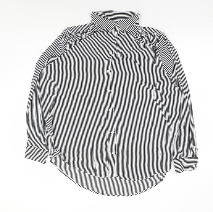 H&M Womens Black Striped Polyester Basic Button-Up Size M Collared