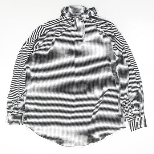 H&M Womens Black Striped Polyester Basic Button-Up Size M Collared