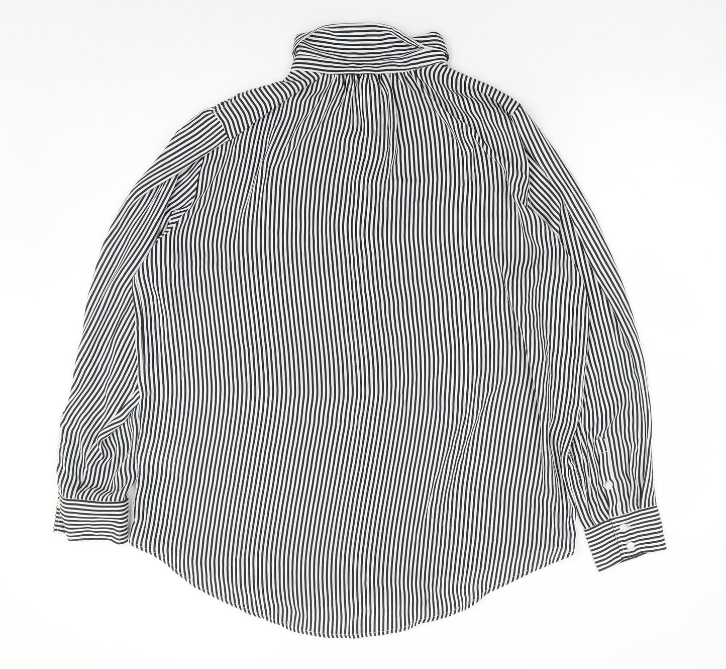 H&M Womens Black Striped Polyester Basic Button-Up Size M Collared