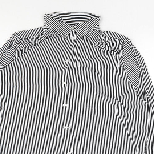 H&M Womens Black Striped Polyester Basic Button-Up Size M Collared