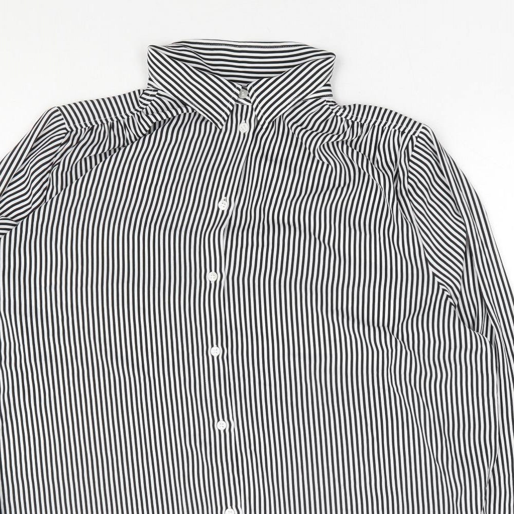 H&M Womens Black Striped Polyester Basic Button-Up Size M Collared