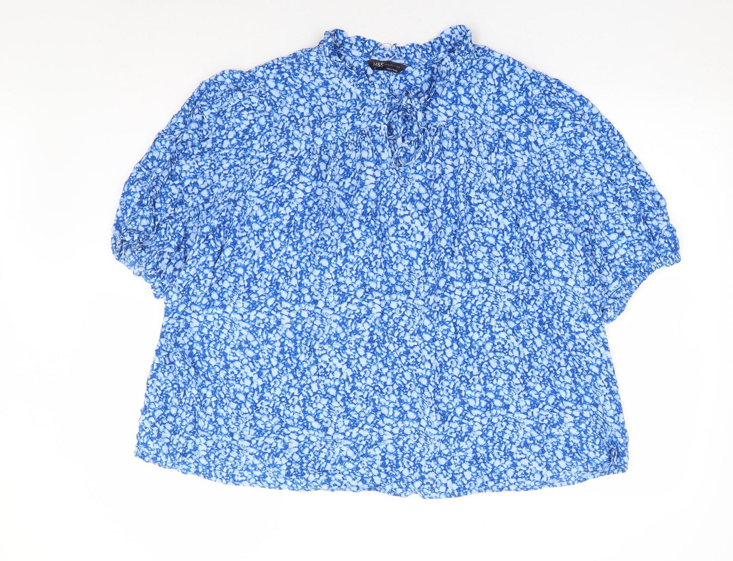 Marks and Spencer Womens Blue Animal Print Viscose Basic Blouse Size 22 Round Neck - Leopard Print