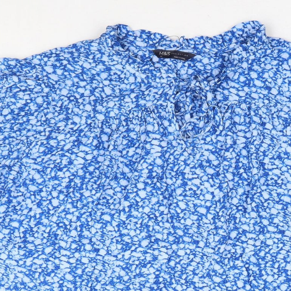Marks and Spencer Womens Blue Animal Print Viscose Basic Blouse Size 22 Round Neck - Leopard Print