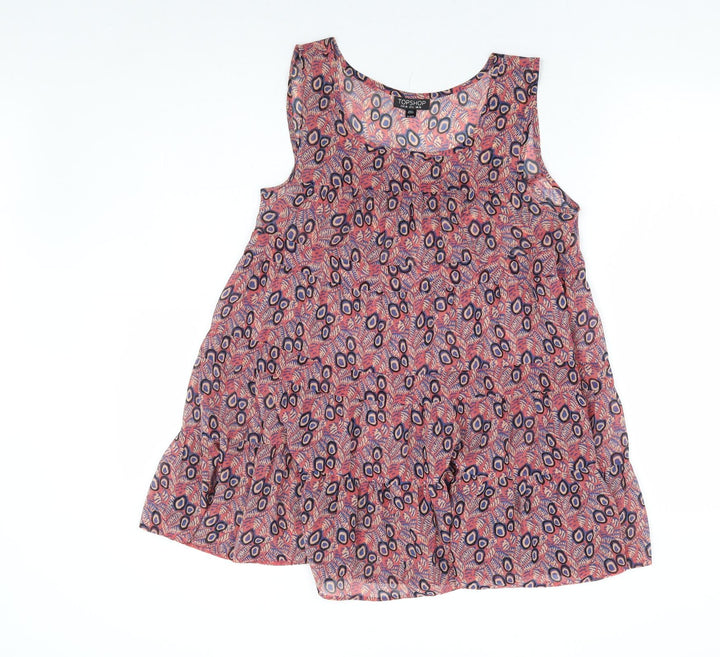 Topshop Womens Pink Geometric Polyester Basic Tank Size 10 Round Neck - Tiered Smock