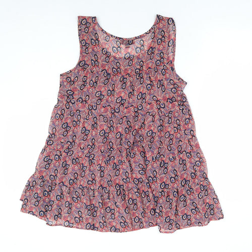 Topshop Womens Pink Geometric Polyester Basic Tank Size 10 Round Neck - Tiered Smock