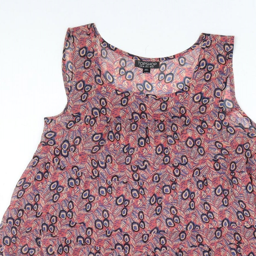 Topshop Womens Pink Geometric Polyester Basic Tank Size 10 Round Neck - Tiered Smock
