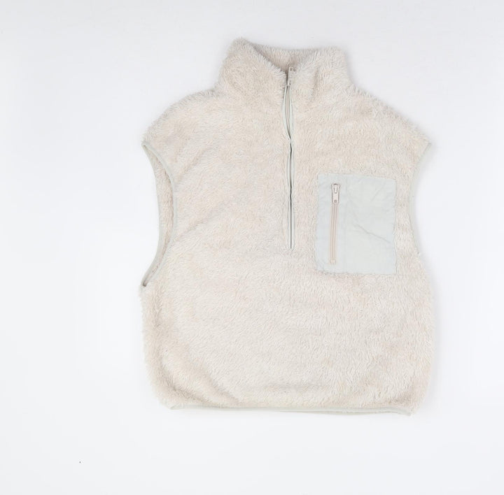 H&M Womens Beige High Neck Polyester Vest Jumper Size XS