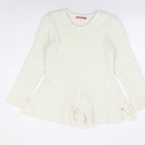 Joe Browns Womens Ivory Round Neck Polyester Pullover Jumper Size 14 - Crochet Detail Peplum