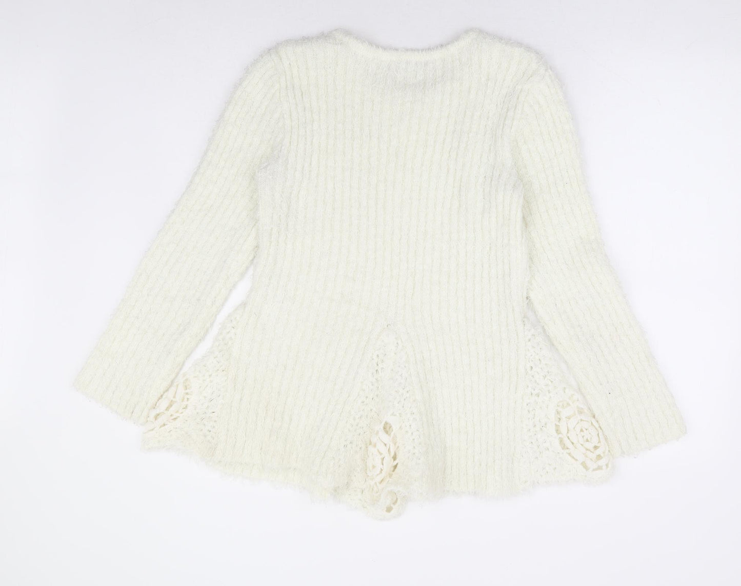 Joe Browns Womens Ivory Round Neck Polyester Pullover Jumper Size 14 - Crochet Detail Peplum