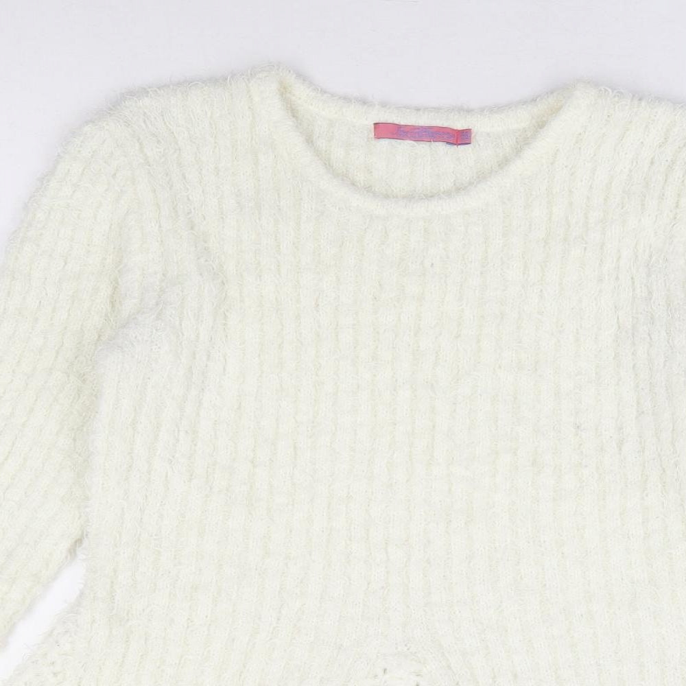 Joe Browns Womens Ivory Round Neck Polyester Pullover Jumper Size 14 - Crochet Detail Peplum