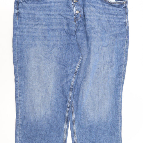 Marks and Spencer Womens Blue Cotton Cropped Jeans Size 20 L25 in Regular Button - Short Length Distressed Hems