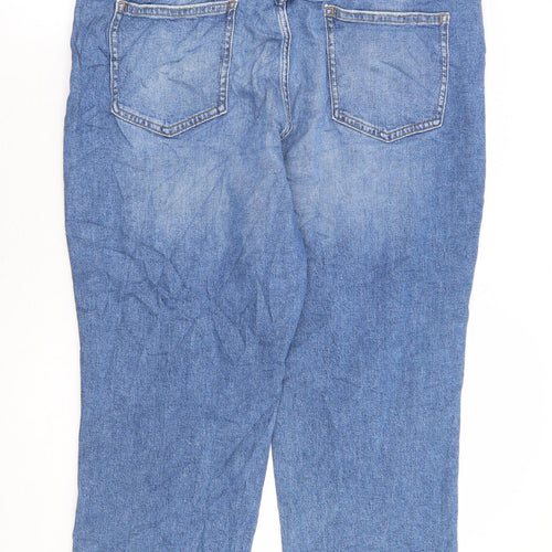 Marks and Spencer Womens Blue Cotton Cropped Jeans Size 20 L25 in Regular Button - Short Length Distressed Hems