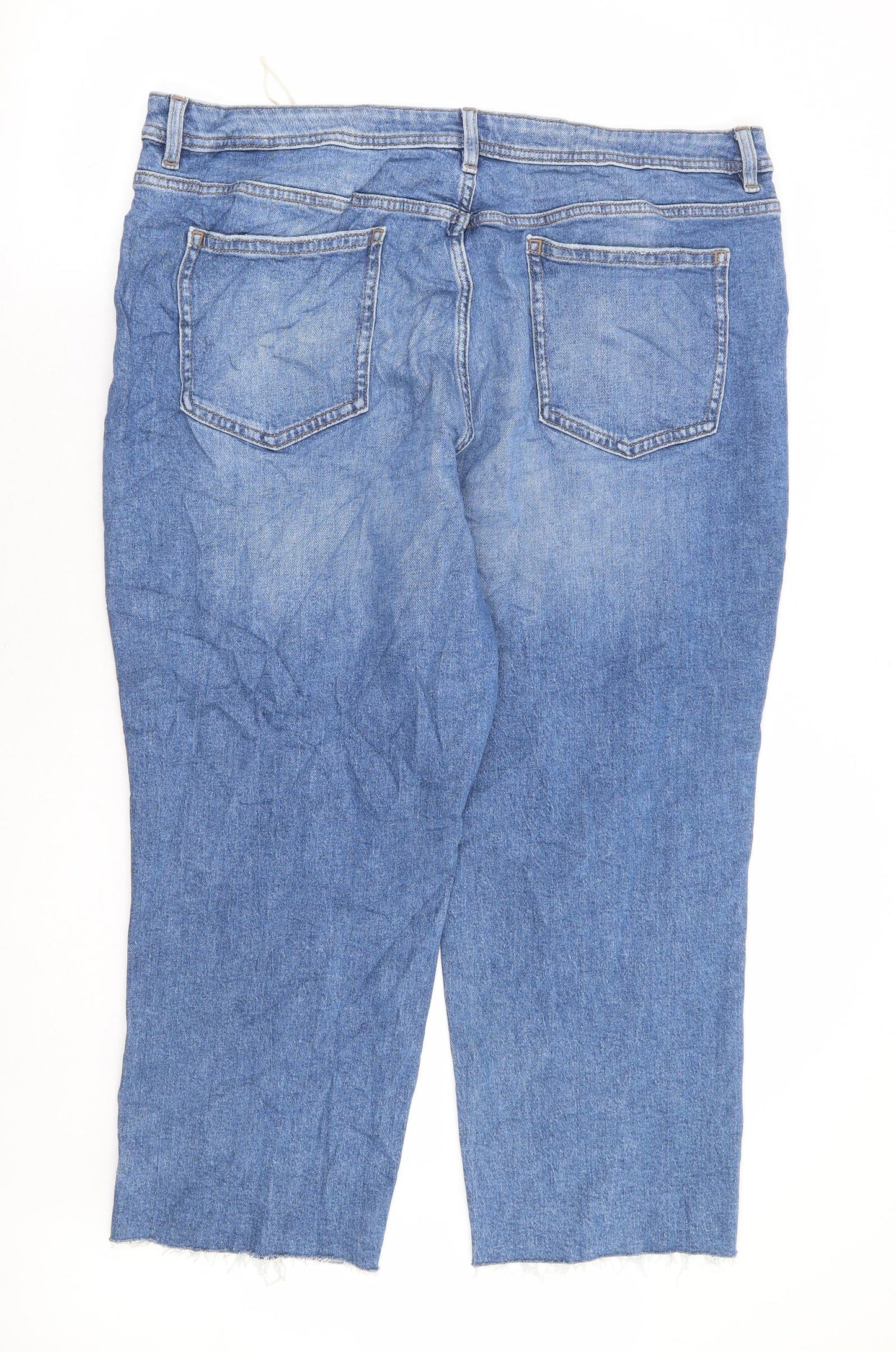 Marks and Spencer Womens Blue Cotton Cropped Jeans Size 20 L25 in Regular Button - Short Length Distressed Hems