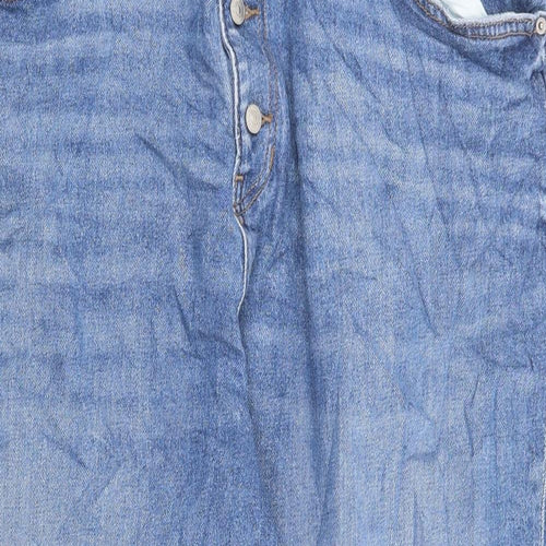 Marks and Spencer Womens Blue Cotton Cropped Jeans Size 20 L25 in Regular Button - Short Length Distressed Hems
