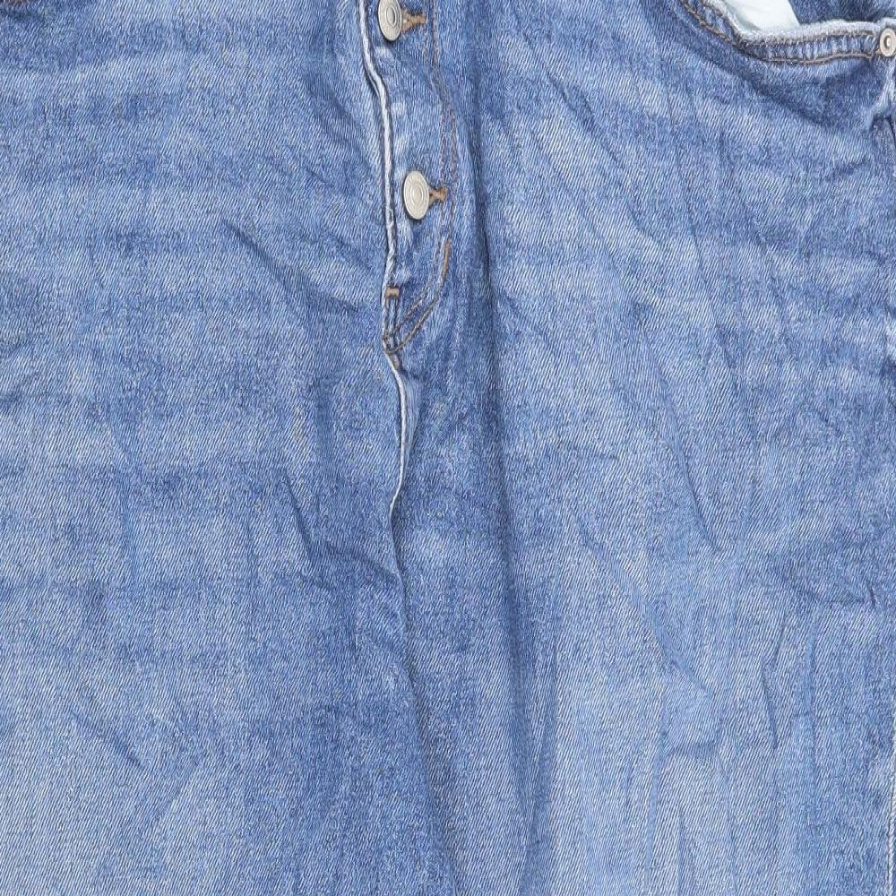 Marks and Spencer Womens Blue Cotton Cropped Jeans Size 20 L25 in Regular Button - Short Length Distressed Hems