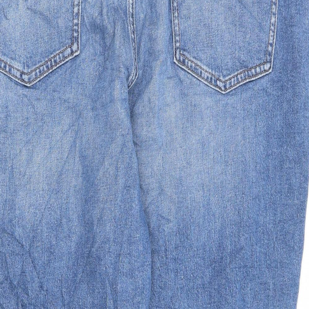 Marks and Spencer Womens Blue Cotton Cropped Jeans Size 20 L25 in Regular Button - Short Length Distressed Hems