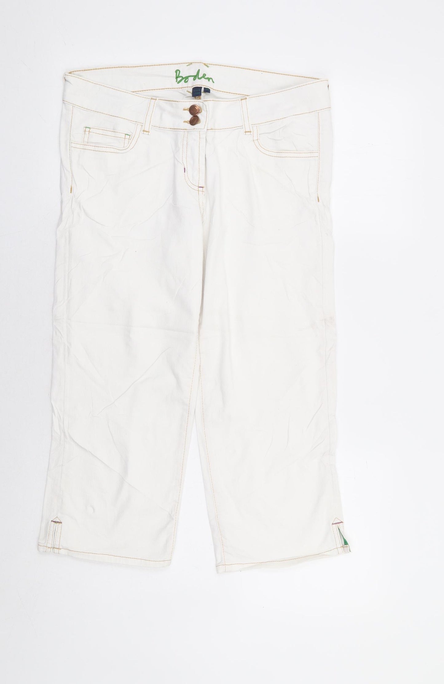 Boden Womens White Cotton Cropped Jeans Size 12 L20 in Regular Zip