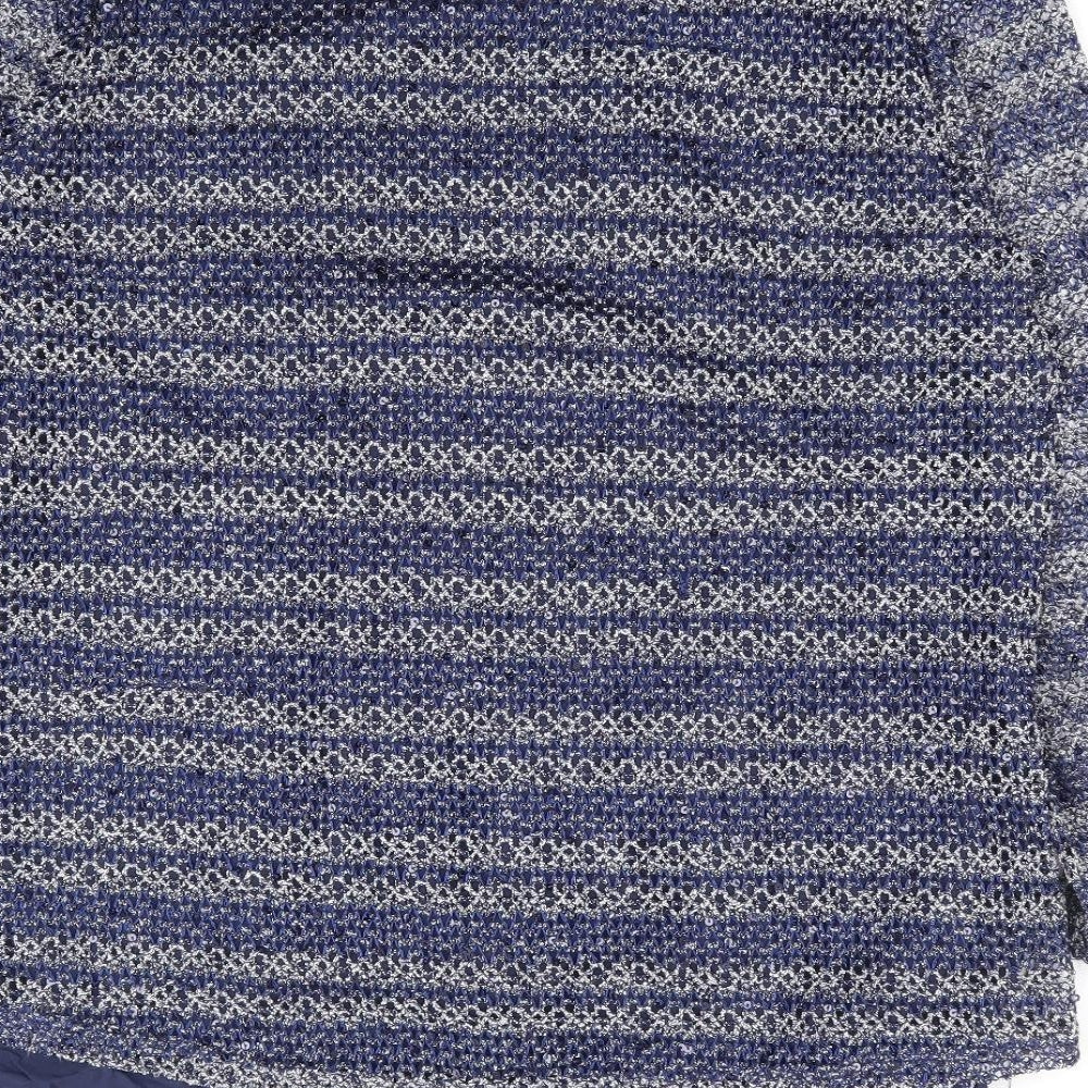 Bonmarché Womens Blue Striped Polyester Basic Blouse Size 16 Round Neck - Crochet Overlay