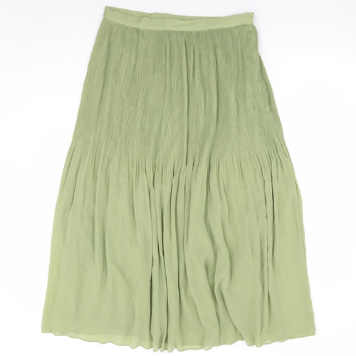 Marks and Spencer Womens Green Polyester Pleated Skirt Size 10 Zip