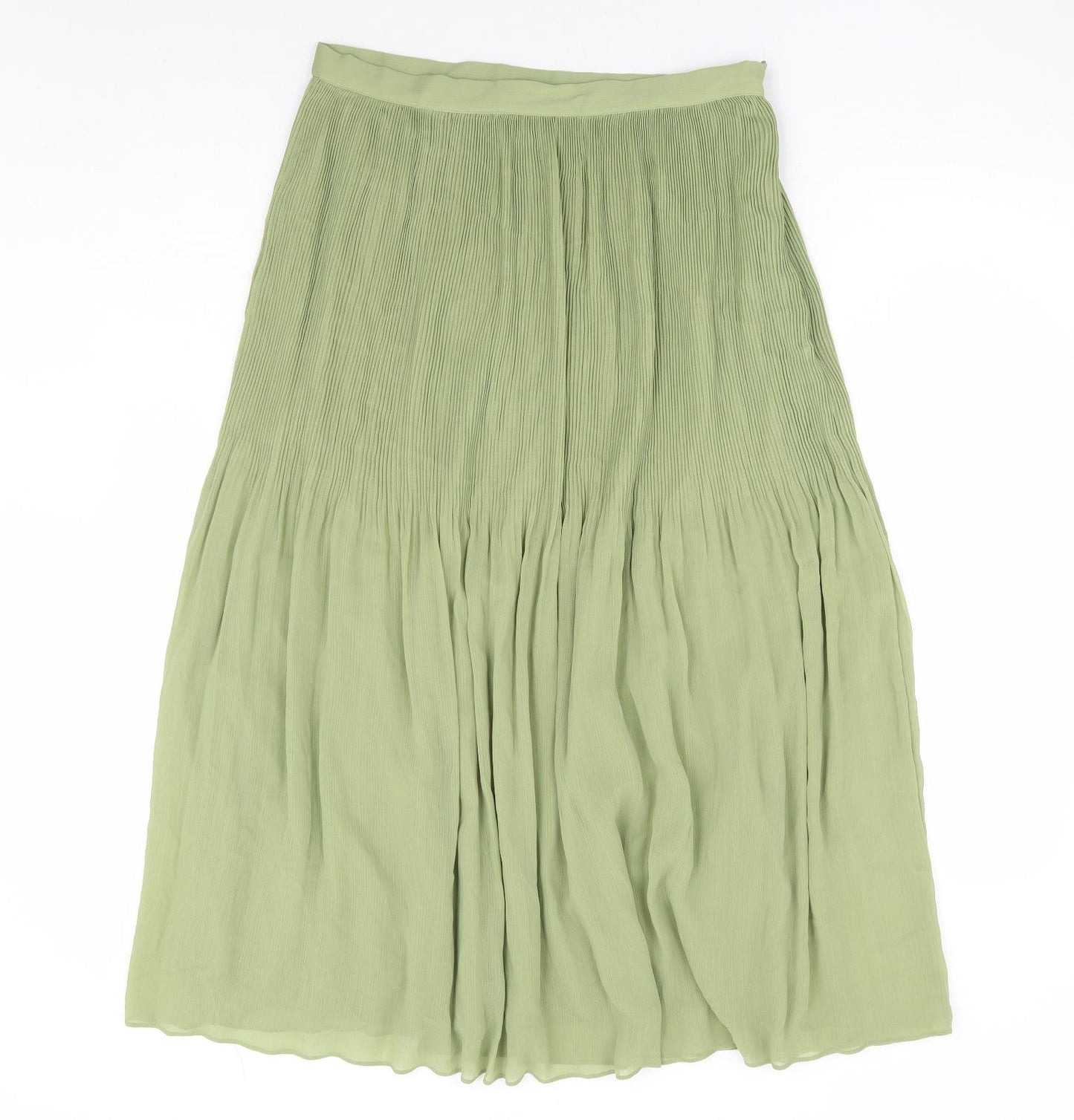 Marks and Spencer Womens Green Polyester Pleated Skirt Size 10 Zip
