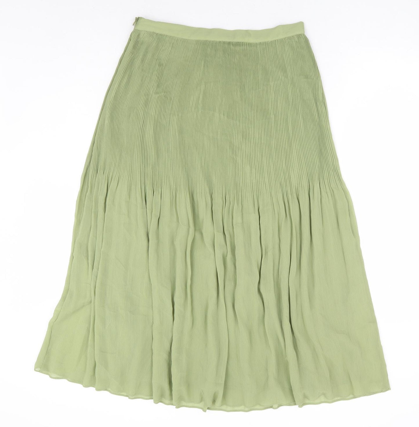 Marks and Spencer Womens Green Polyester Pleated Skirt Size 10 Zip