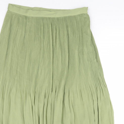 Marks and Spencer Womens Green Polyester Pleated Skirt Size 10 Zip