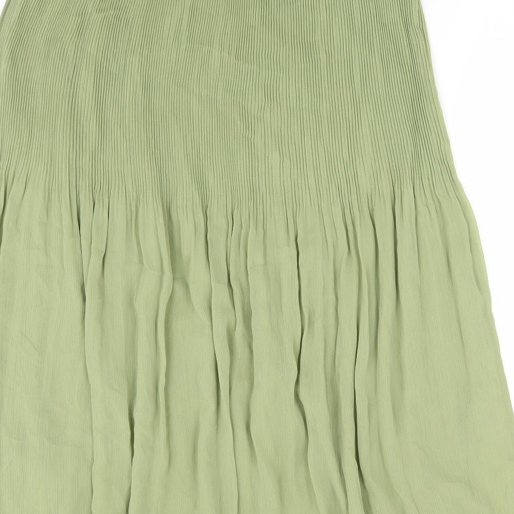 Marks and Spencer Womens Green Polyester Pleated Skirt Size 10 Zip