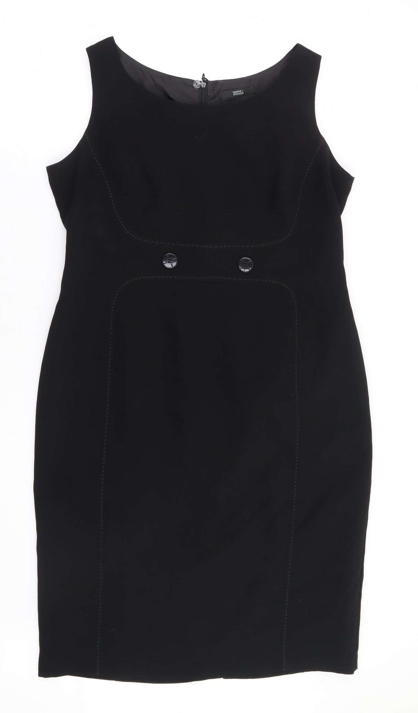 Marks and Spencer Womens Black Polyester Pencil Dress Size 16 Boat Neck Zip