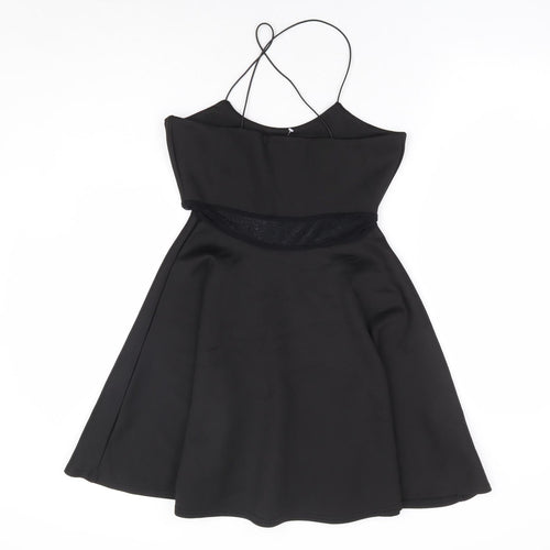 Missguided Womens Black Polyester Fit & Flare Size 8 Round Neck Pullover - Cross Back Straps