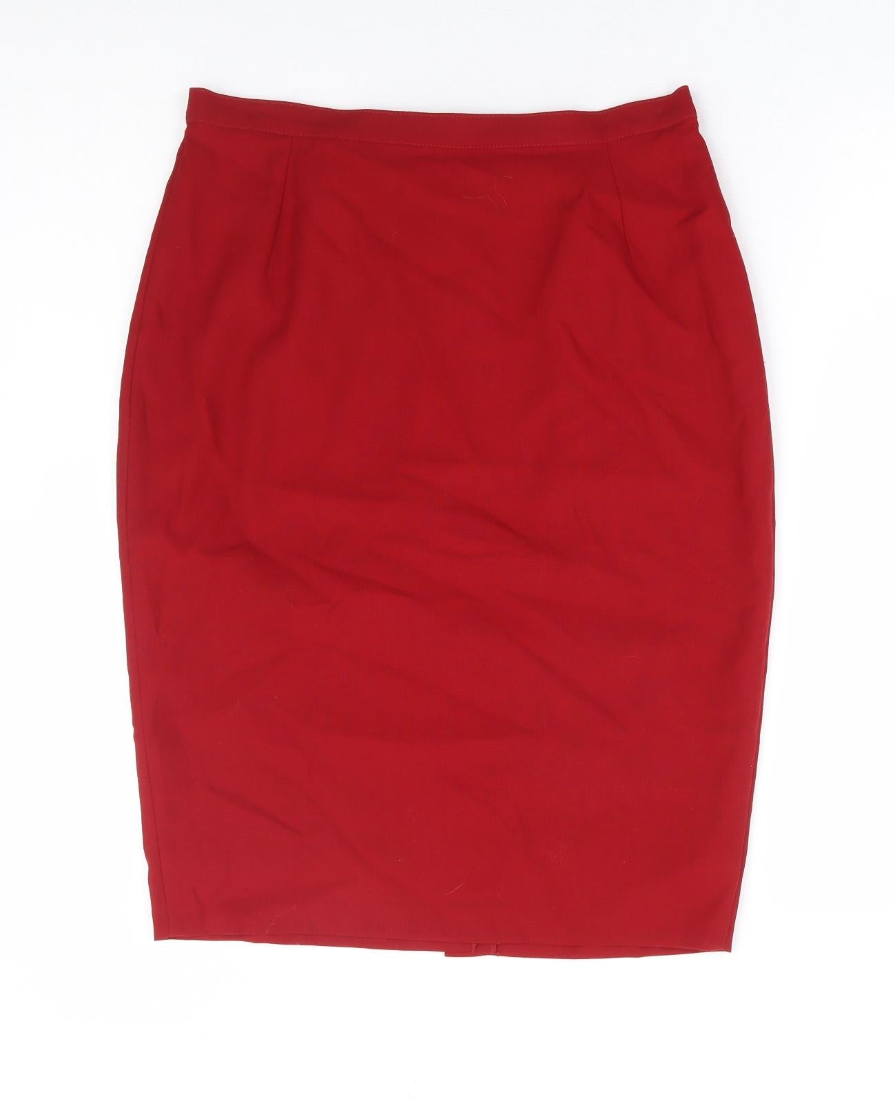 Marks and Spencer Womens Red Wool Straight & Pencil Skirt Size 12 Zip