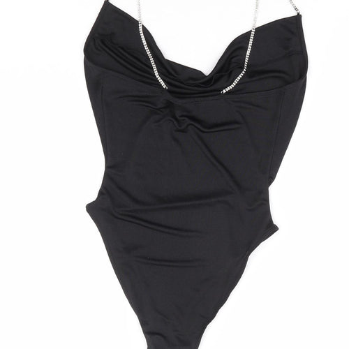 Divided by H&M Womens Black Polyester Bodysuit One-Piece Size S Snap - Diamante Strap