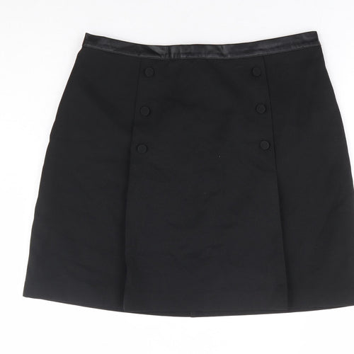 Oasis Womens Black Polyester Mini Skirt Size 12 Zip - Leather Effect Trim