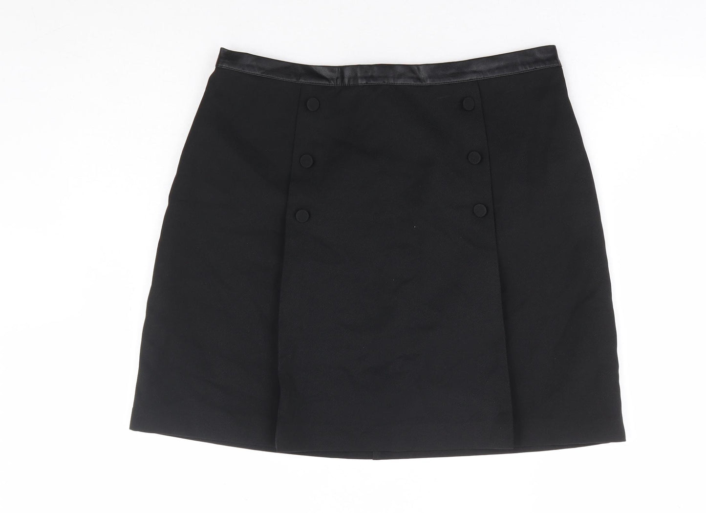 Oasis Womens Black Polyester Mini Skirt Size 12 Zip - Leather Effect Trim