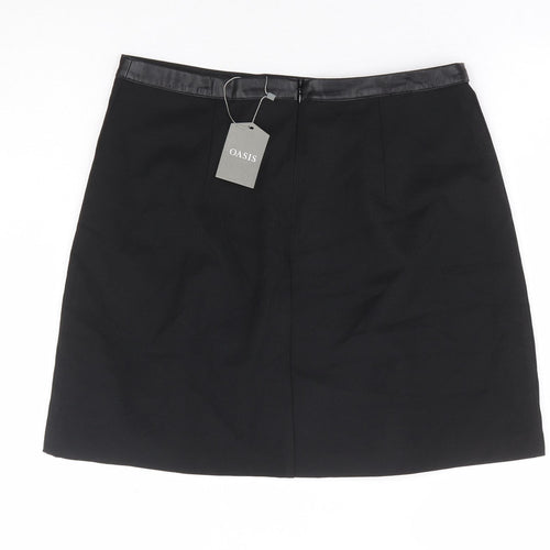 Oasis Womens Black Polyester Mini Skirt Size 12 Zip - Leather Effect Trim