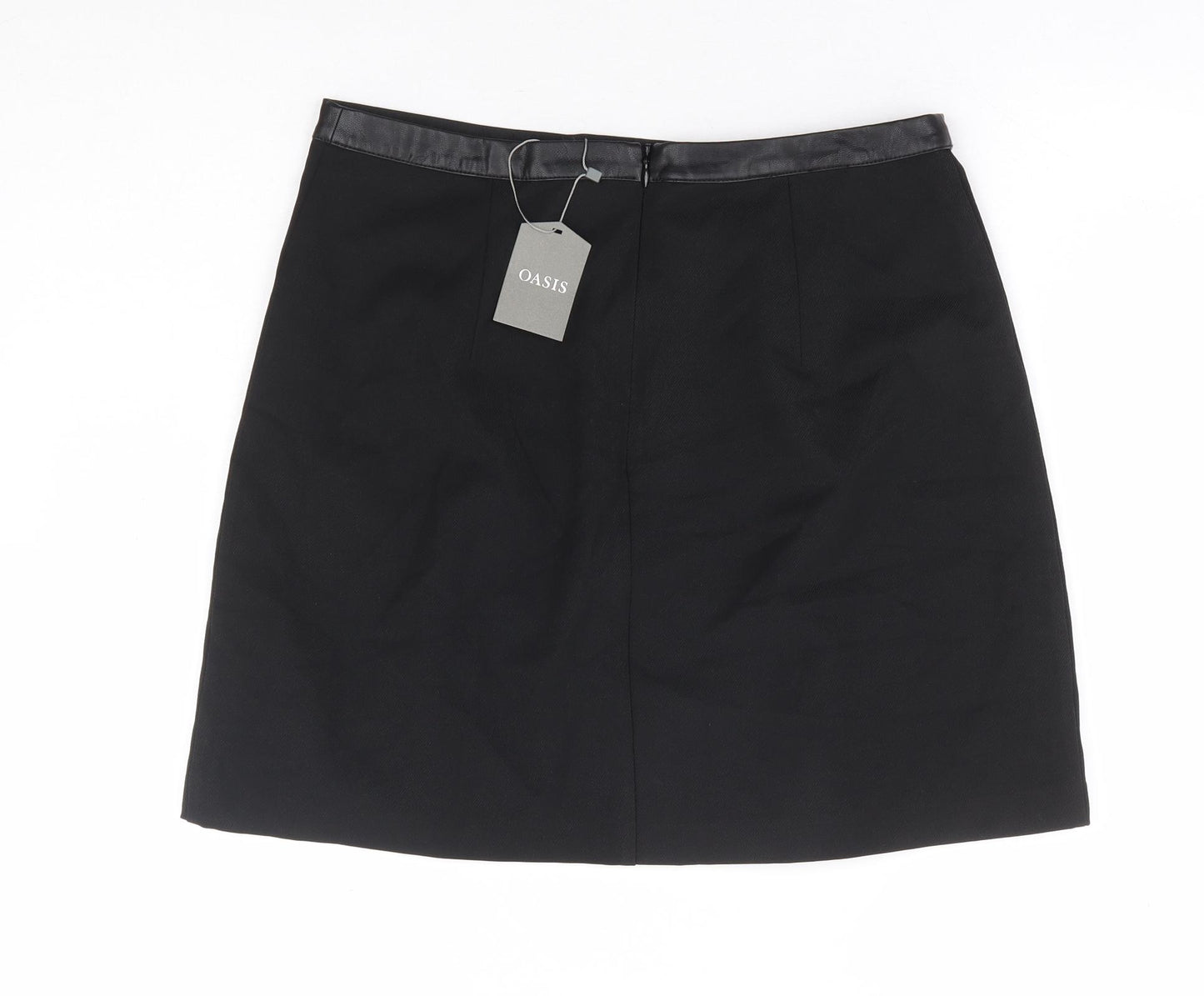 Oasis Womens Black Polyester Mini Skirt Size 12 Zip - Leather Effect Trim