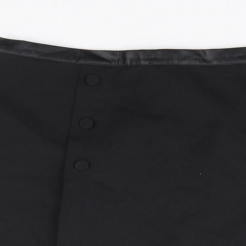 Oasis Womens Black Polyester Mini Skirt Size 12 Zip - Leather Effect Trim