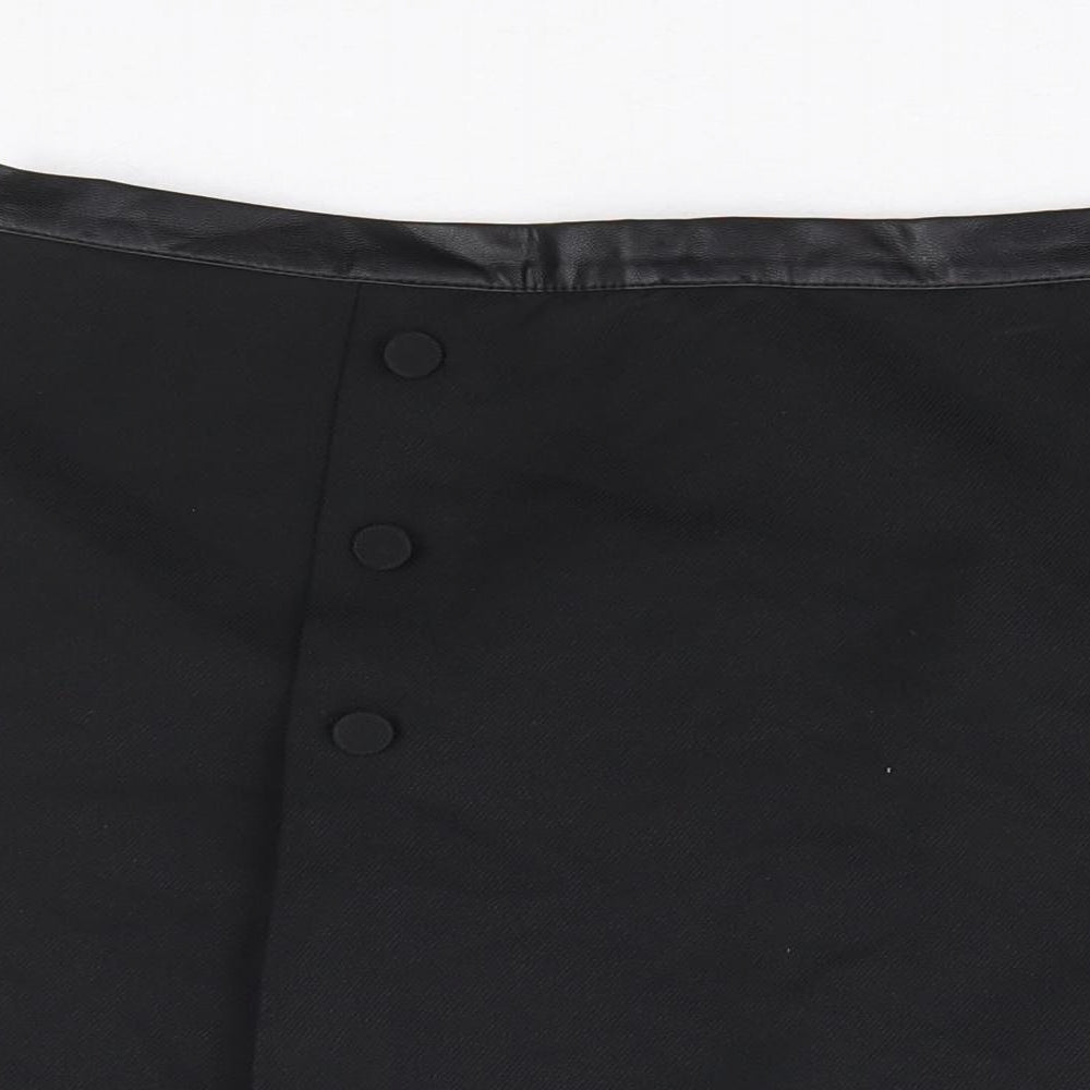 Oasis Womens Black Polyester Mini Skirt Size 12 Zip - Leather Effect Trim