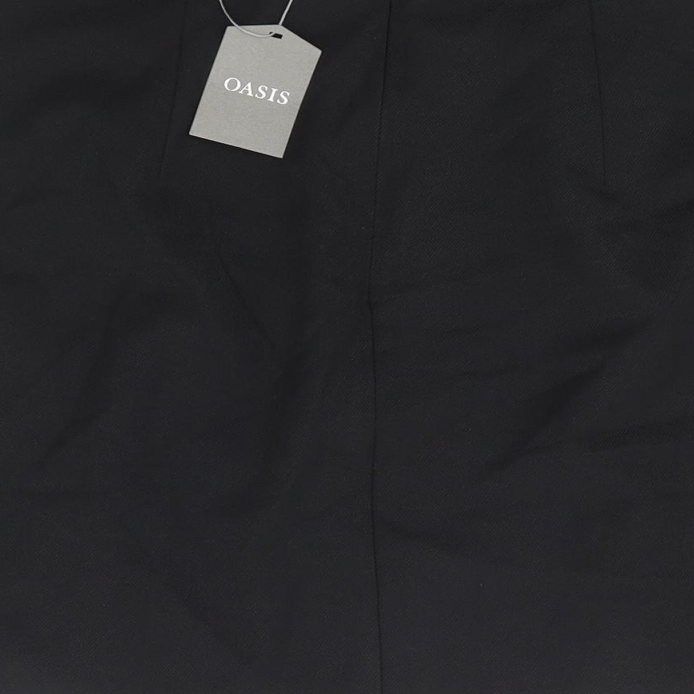 Oasis Womens Black Polyester Mini Skirt Size 12 Zip - Leather Effect Trim