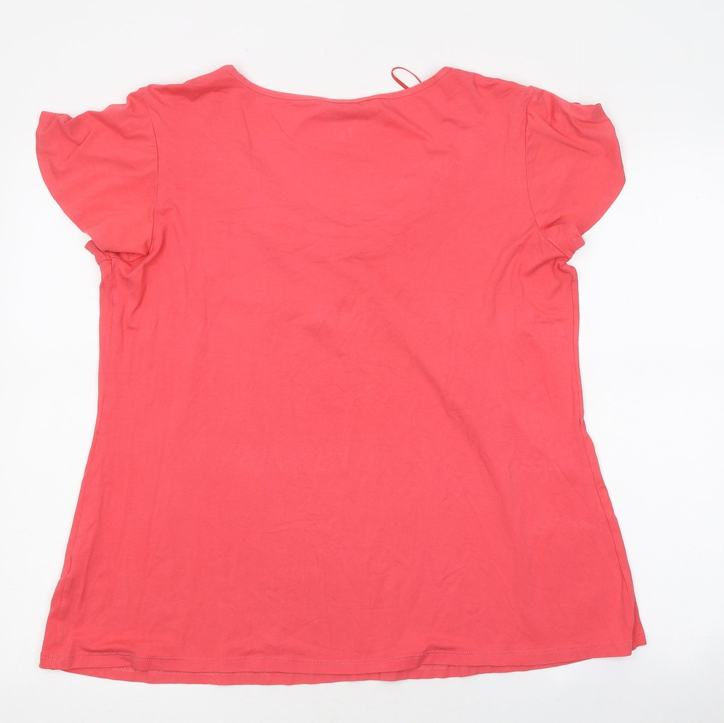 BHS Womens Pink Polyester Basic T-Shirt Size 18 Round Neck - Beaded Detail