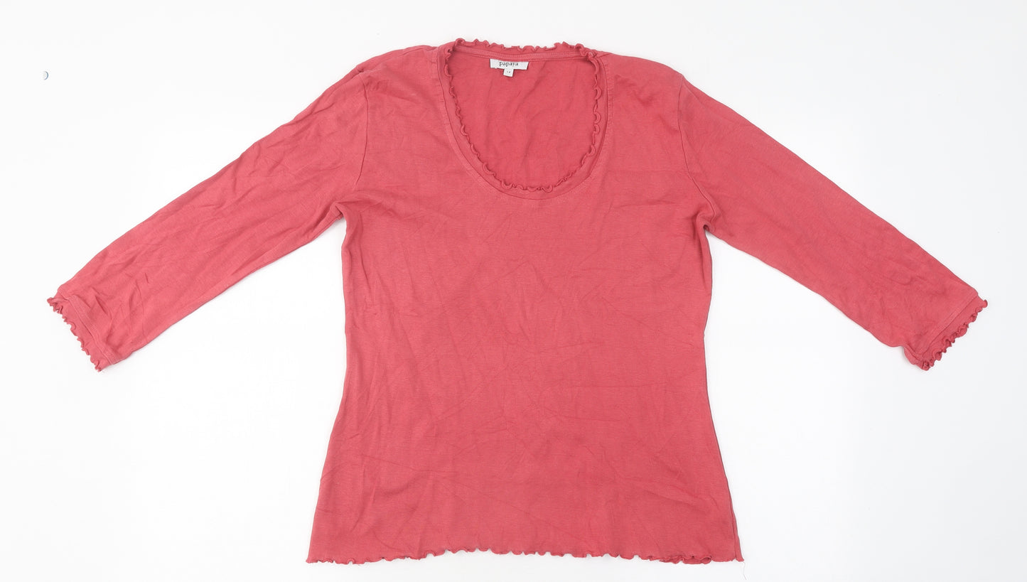 Papaya Womens Pink Polyester Basic Button-Up Size 14 Round Neck - Frill