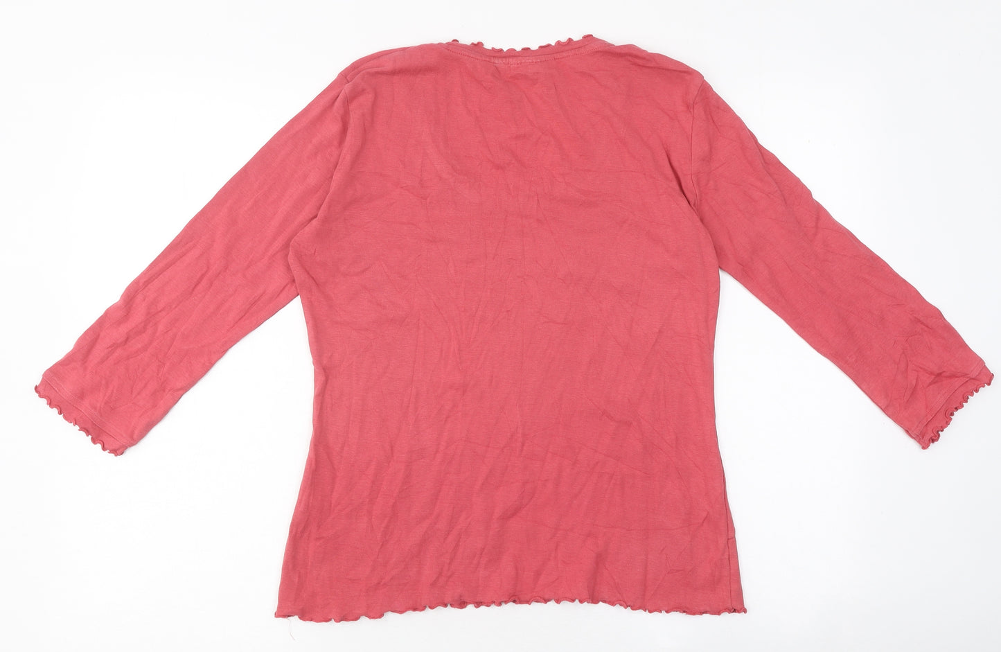 Papaya Womens Pink Polyester Basic Button-Up Size 14 Round Neck - Frill