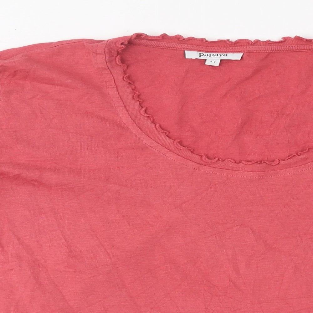 Papaya Womens Pink Polyester Basic Button-Up Size 14 Round Neck - Frill